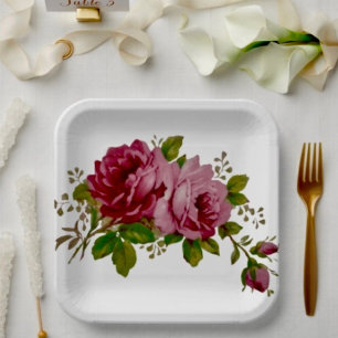 Vintage Cabbage Rose Eleganz Papierplatte Pappteller