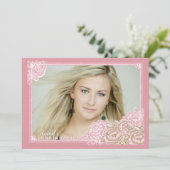 Vintage Cabbage Rose Foto Bestätigung Einladung (Stehend Vorderseite)