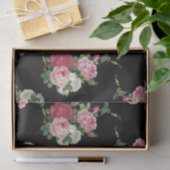 Vintage Cabbage-Rose - Schwarzer Hintergrund Seidenpapier (Geschenk)