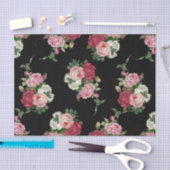 Vintage Cabbage-Rose - Schwarzer Hintergrund Seidenpapier (Handwerk)