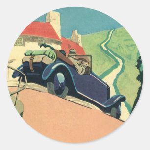Vintage-Cabrio-Autorundreise auf dem Land Runder Aufkleber