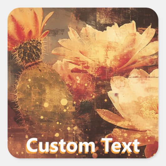 Vintage Cactus Flower Custom Quadratischer Aufkleber (Vorderseite)