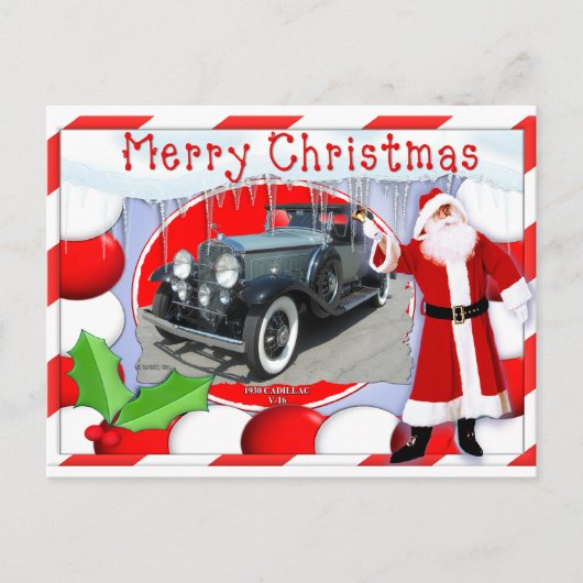 VINTAGE CADILLAC-CHRISTMAS-KARTE FEIERTAGSPOSTKARTE (Vorderseite)
