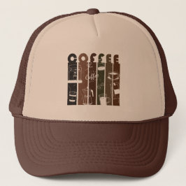 Vintage-Café-Typografie-Illustration Handgezeichne Truckerkappe