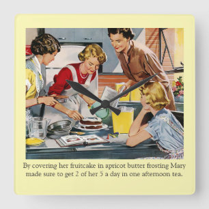 Vintage Cake Decorating Scene Quadratische Wanduhr