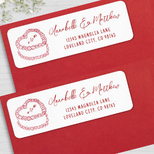 Vintage Cake Hand Drawn Red Wedding Rücksendeadres