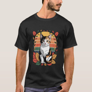 Vintage Calico-Katze Kätzchen Herbst Blätter Distr T-Shirt