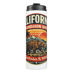 Vintage California Eintrittstag Retro-Bär & Mohn Thermosbecher