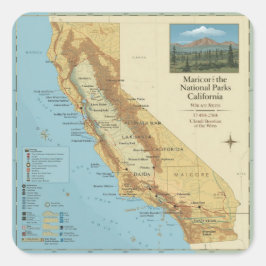Vintage California National Parks Map Art Quadratischer Aufkleber