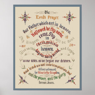 Vintage-Calligraphy Vaterunser 1889 Poster