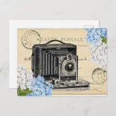 Vintage Camera Blue Blume Postkarte (Vorne/Hinten)