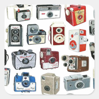 Vintage Camera-Montage Quadratischer Aufkleber