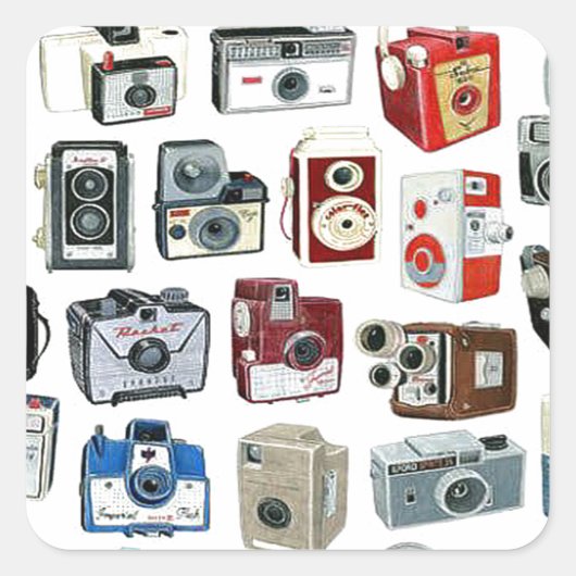 Vintage Camera-Montage Quadratischer Aufkleber (Vorderseite)