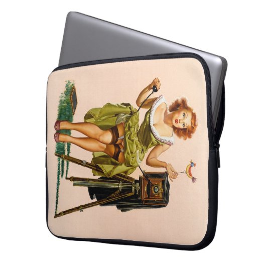 Vintage Camera Pinup girl Laptopschutzhülle (Vorderseite Links)