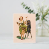 Vintage Camera Pinup girl Postkarte (Stehend Vorderseite)