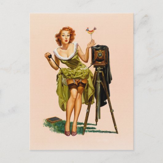 Vintage Camera Pinup girl Postkarte (Vorderseite)