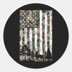 Vintage Camouflage Amerikanische Fahne Hirschjagd Runder Aufkleber
