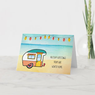Vintage-Camper am Strand Winteradresse Weihnachten Karte