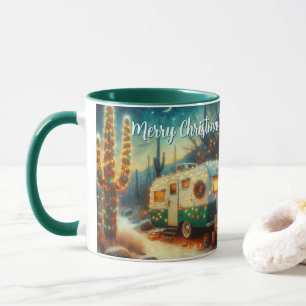 Vintage Camper Saguaro Kaktus Weihnachten Blau Grü Tasse