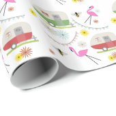 Vintage Camper u. rosa Flamingo-Verpackungs-Papier Geschenkpapier (Rolleneckpunkt)