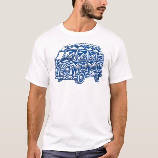 Vintage-Camper-Van-Berg T-Shirt (Vorderseite)