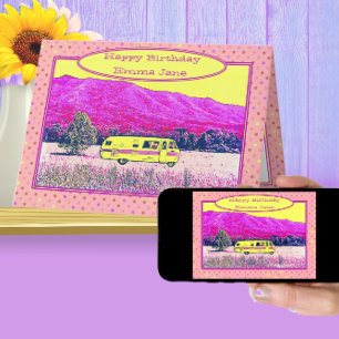 Vintage-Camper-Van Herzlichen Glückwunsch Rosa Pun Karte