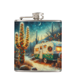 Vintage-Camper-Weihnachten in der Wüste Saguaro-Ka Flachmann