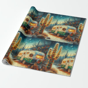 Vintage-Camper-Weihnachten in der Wüste Saguaro-Ka Geschenkpapier