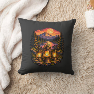 Vintage Camping Laternen Bergsonne Wildernis Kissen