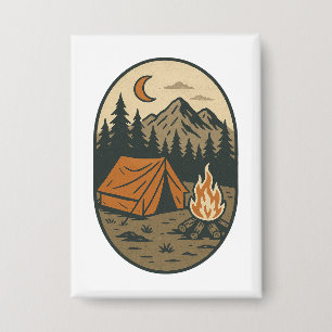 Vintage-Camping-Nachtszene Lagerfeuer Berge Button