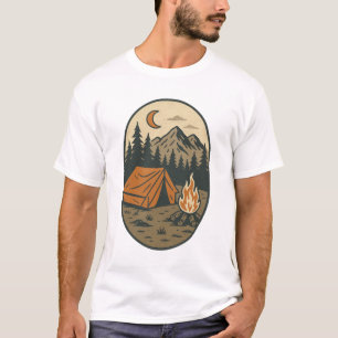 Vintage-Camping-Nachtszene Lagerfeuer Berge T-Shirt