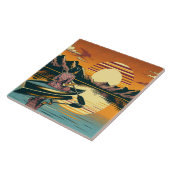 Vintage Camping Szene Frau Kayaking Fliese (Seite)