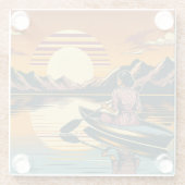 Vintage Camping Szene Frau Kayaking Glasuntersetzer (Rückseite)