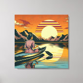 Vintage Camping Szene Frau Kayaking Leinwanddruck (Vorderseite)