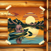 Vintage Camping Szene Frau Kayaking Poster