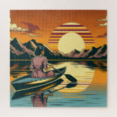 Vintage Camping Szene Frau Kayaking Puzzle (Vertikal)