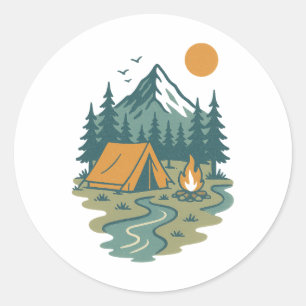 Vintage Camping Szene im Gebirge Outdoor-Abenteuer Runder Aufkleber