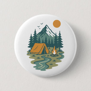 Vintage Camping-Szene in den Bergen Outdoor-Abente Button