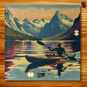 Vintage-Camping-Szene Mann im Kayak Puzzle