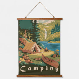 Vintage-Campingposter Outdoor-Abenteuer Natur Wandteppich Mit Holzrahmen