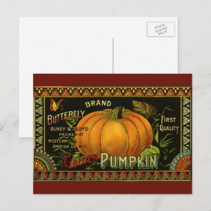 Vintage Can Label Art, Butterfly Pumpkin Vegetable Postkarte
