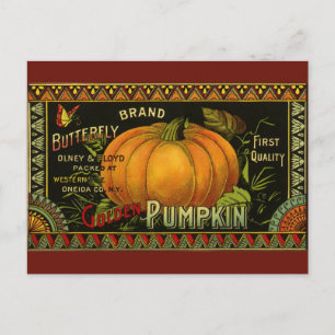 Vintage Can Label Art, Butterfly Pumpkin Vegetable Postkarte