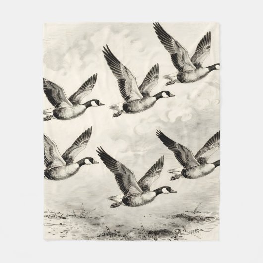 Vintage-Canadagänse im Flug - Gravur Fleecedecke (Vorderseite)