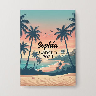 Vintage Cancun 2026 Tropischer Strandsonnenunterga Button