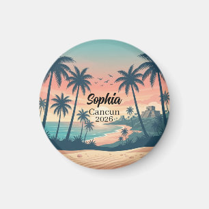 Vintage Cancun 2026 Tropischer Strandsonnenunterga Magnet