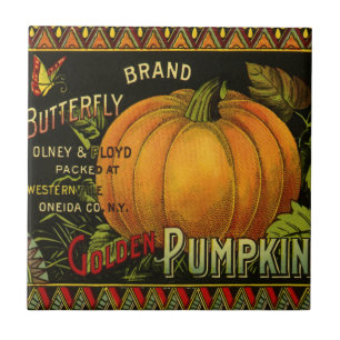 Vintage-Candosenetikett-Kunst, Schmetterling Kürbi Fliese