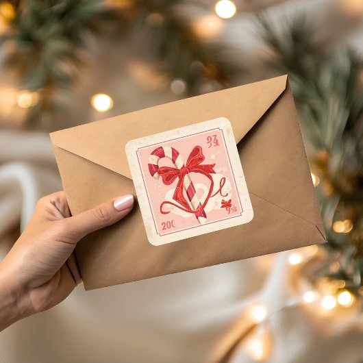 Vintage Candy Cane Christmas Quadratischer Aufkleber