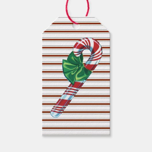 Vintage Candy Cane mit grünem BowGift-Tag Geschenkanhänger (Vorderseite)