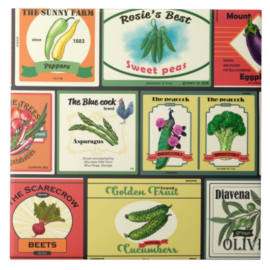 Vintage canned goods-Vegetables labels Fliese (Vorderseite)
