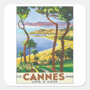 Vintage Cannes Côte d'Azur Quadratischer Aufkleber